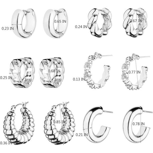 Chunky Hoop Earrings Set 14K Gold Hoop Earrings for Women Hypoallergenic - Picture 5 of 7